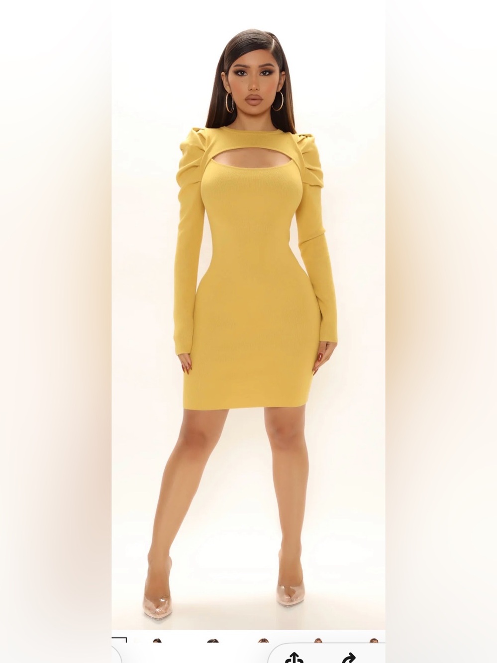 Fashion Nova Mustard Yellow Long Sleeve Bodycon Dress